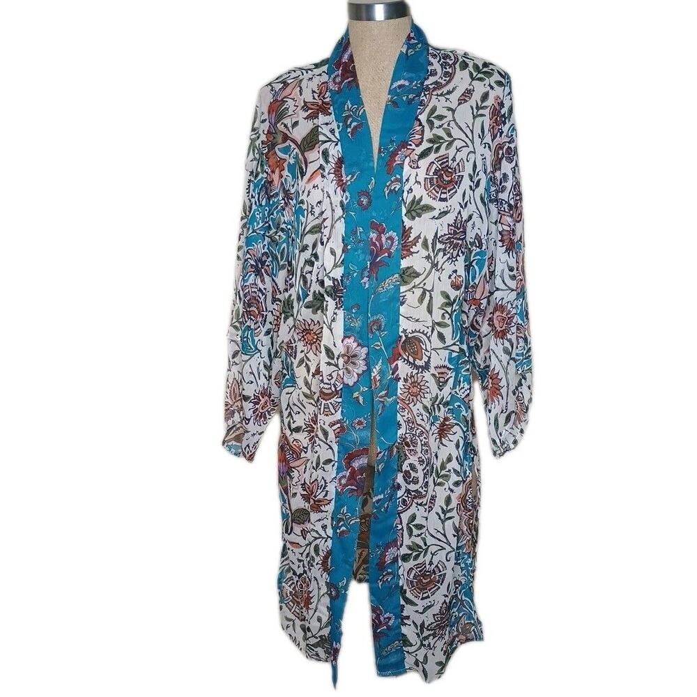 Christopher & Banks Sheer Kimono Sz S/M Boho Floral Open Front Bohemian NWT